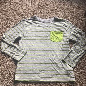 Cat & Jack Gray Long Sleeve Top With Highlighter Yellow Stripes